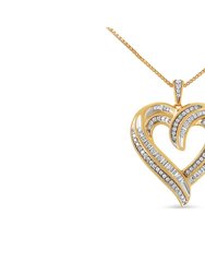 14K Yellow Gold Plated .925 Sterling Silver 1.0 Cttw Champagne Diamond Heart Pendant Necklace - Yellow