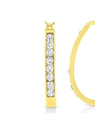 14k Yellow Gold Plated .925 Sterling Silver 1.0 Cttw Channel Set Brilliant Round Cut Diamond Hoop Earrings