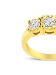 14k Yellow Gold Plated .925 Sterling Silver 1.00 Cttw Miracle-Set Round Diamond Three Stone Engagement Ring - 14k Yellow Gold