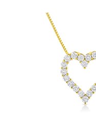 14K Yellow Gold Plated .925 Sterling Silver 2.0 Cttw Round Cut Diamond Classic Open Heart 18" Pendant Necklace - 14K Yellow Gold