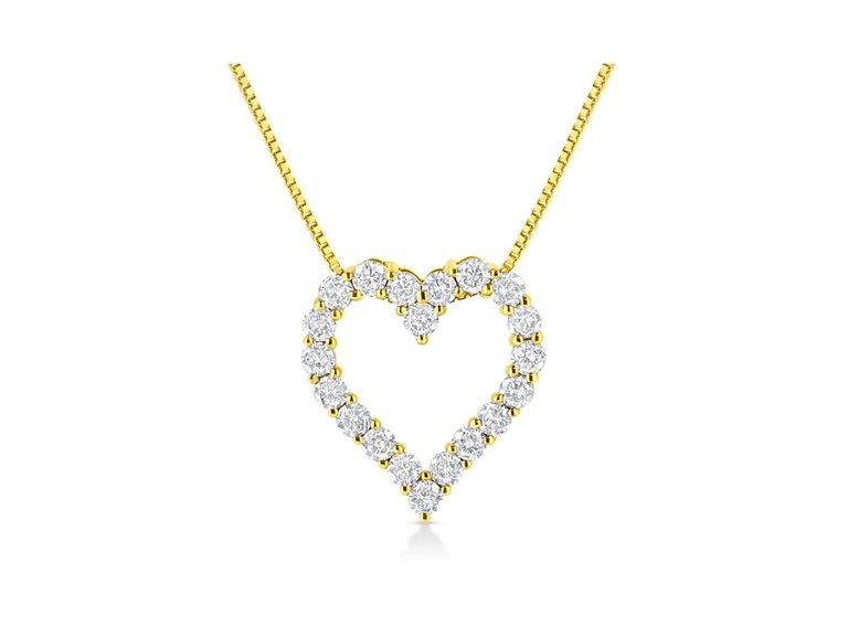 14K Yellow Gold Plated .925 Sterling Silver 2.0 Cttw Round Cut Diamond Classic Open Heart 18" Pendant Necklace - 14K Yellow Gold