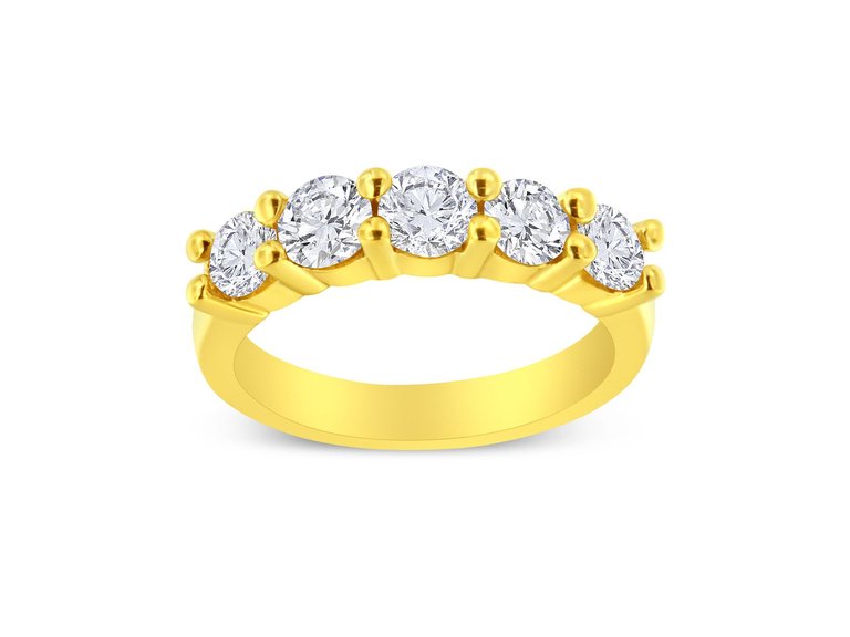 14K Yellow Gold Plated .925 Sterling Silver 2.0 Cttw Shared Prong Set Diamond 5 Stone Wedding Band Ring - Yellow Gold
