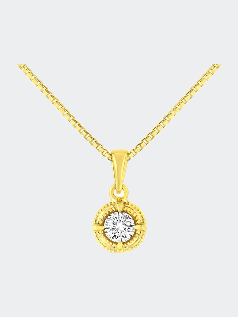 14K Yellow Gold Plated .925 Sterling Silver 3/4 Cttw Brilliant Round Cut Diamond Solitaire Milgrain 18" Pendant Necklace - Yellow