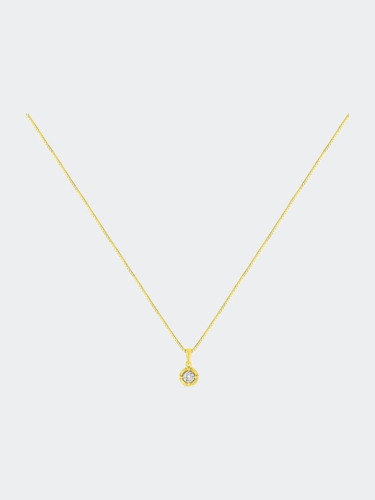 14K Yellow Gold Plated .925 Sterling Silver 3/4 Cttw Brilliant Round Cut Diamond Solitaire Milgrain 18" Pendant Necklace