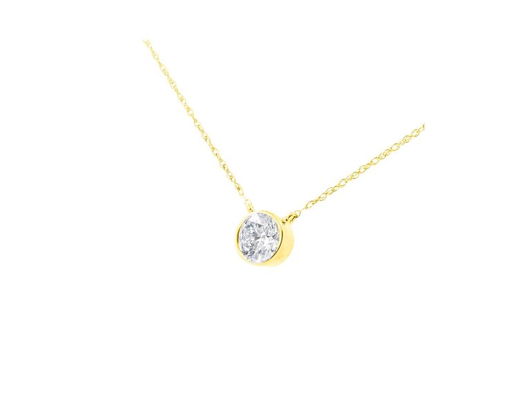 14K Yellow Gold Plated .925 Sterling Silver Bezel Set 1/2 Cttw Diamond 18" Pendant Necklace