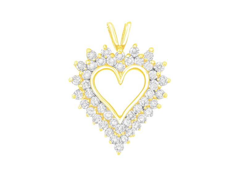 14K Yellow Gold Plated .925 Sterling Silver Brilliant-Cut Diamond Open Heart 18" Pendant Necklace - 14K Yellow Gold