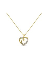 14K Yellow Gold Plated .925 Sterling Silver Diamond Accent Ribbon & Heart 18" Pendant Necklace