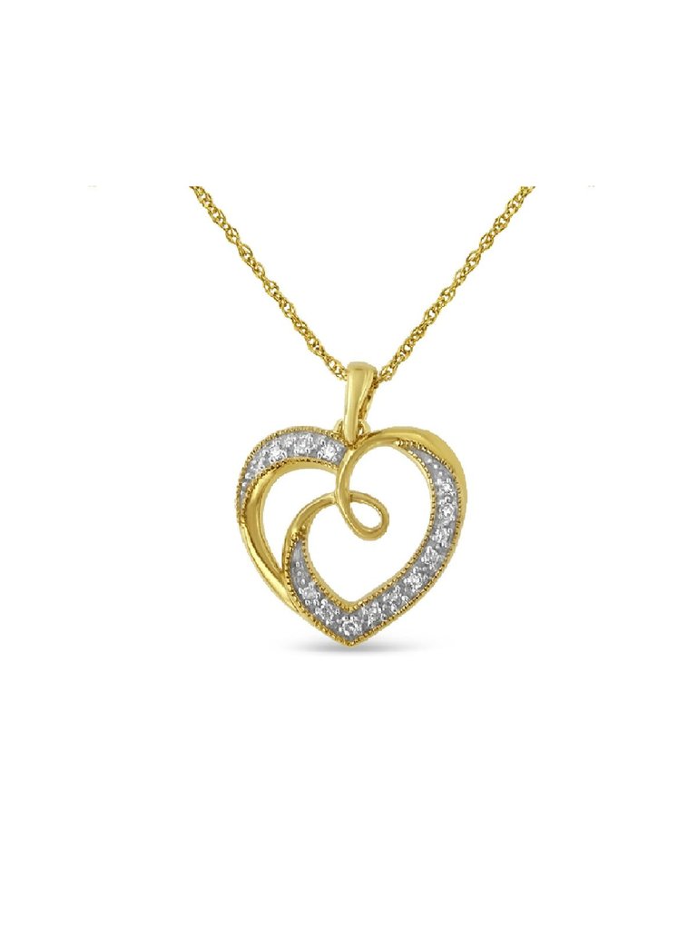14K Yellow Gold Plated .925 Sterling Silver Diamond Accent Ribbon & Heart 18" Pendant Necklace - Yellow Gold