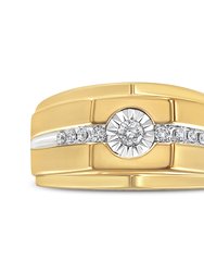 14K Yellow Gold Plated .925 Sterling Silver Miracle-Set 1/5 Cttw Diamond Men's Band Ring - I-J Color, I3 Clarity - Size 10