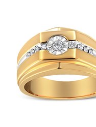 14K Yellow Gold Plated .925 Sterling Silver Miracle-Set 1/5 Cttw Diamond Men's Band Ring - I-J Color, I3 Clarity - Size 10 - Sterling Silver