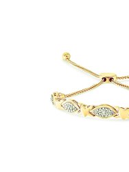 14K Yellow Gold Plated .925 Sterling Silver Round-Cut Diamond Accent Hearts Bolo Bracelet - Yellow