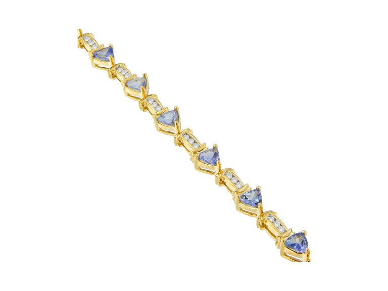 14K Yellow Gold Round-Cut Diamond And Blue Triangle Tanzanite Bracelet