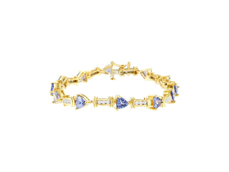 14K Yellow Gold Round-Cut Diamond And Blue Triangle Tanzanite Bracelet -  Yellow Gold