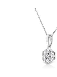 14KT White Gold 1/2 Cttw Diamond Floral Cluster Pendant Necklace
