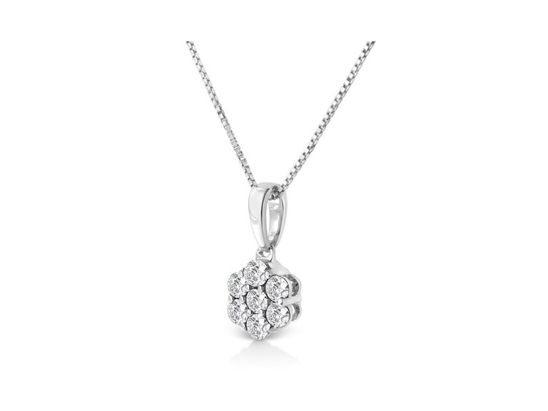 14KT White Gold 1/2 Cttw Diamond Floral Cluster Pendant Necklace