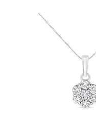 14KT White Gold 1/2 Cttw Diamond Floral Cluster Pendant Necklace - White
