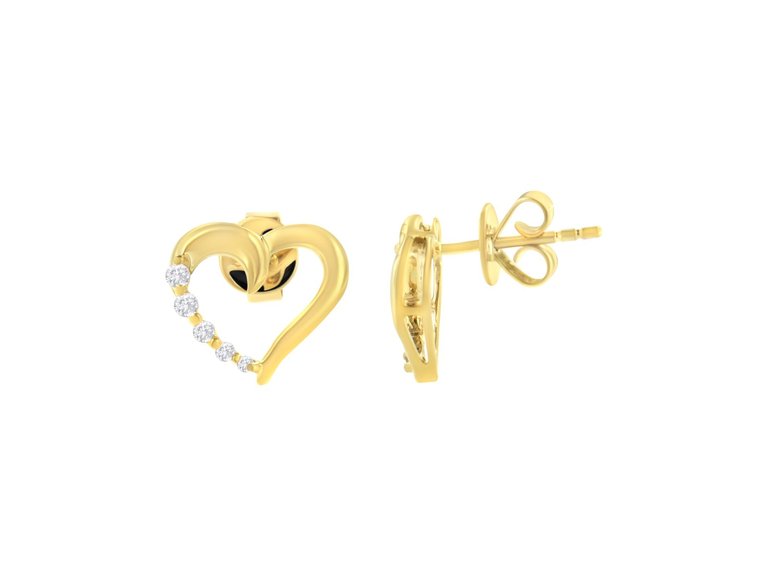 14KT Yellow Gold 1/8 Cttw Diamond Journey Heart Earrings