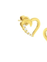 14KT Yellow Gold 1/8 Cttw Diamond Journey Heart Earrings