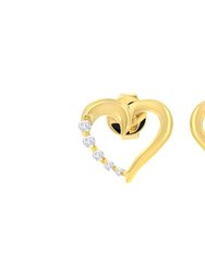 14KT Yellow Gold 1/8 Cttw Diamond Journey Heart Earrings - Yellow