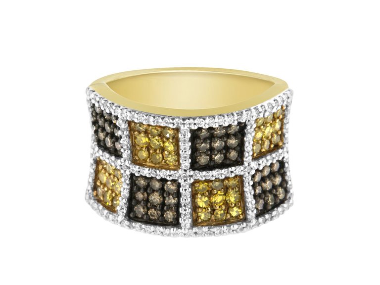 14kt Yellow Gold Champagne, Yellow And Round Diamond Band Ring - 14kt Yellow Gold