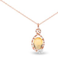 18K Rose Gold 1/5 Cttw Diamond, Oval Yellow Citrine and Round Orange Sapphire Gemstone Openwork Halo Teardrop with Flower Design 18" Pendant Necklace - Gold