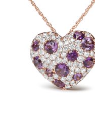 18K Rose Gold 3/4 Cttw Diamond And Purple Amethyst Cluster Heart Shape 18" Pendant Necklace (G-H Color, SI1-SI2 Clarity) - Gold