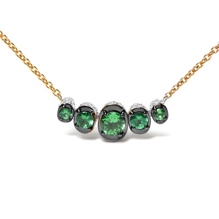 18K Rose Gold 3/4 Cttw Pave Diamonds And Graduated Green Tsavorite Gemstone Curved Bar Choker Necklace (G-H Color, SI1-SI2 Clarity)
