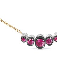 18K Rose Gold 3/4 Cttw Pave Diamonds and Graduated Red Ruby Gemstone Curved Bar Choker Necklace (G-H Color, SI1-SI2 Clarity)