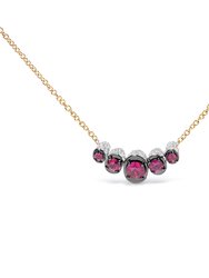 18K Rose Gold 3/4 Cttw Pave Diamonds and Graduated Red Ruby Gemstone Curved Bar Choker Necklace (G-H Color, SI1-SI2 Clarity) - Gold