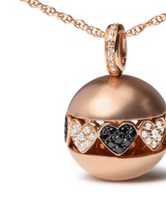 18K Rose Gold 3/8 Cttw Black And White Diamond Ball With Filigree Heart and Cluster Design 18" Pendant Necklace (Black And G-H Color, SI1-SI2 Clarity)