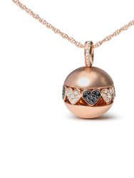 18K Rose Gold 3/8 Cttw Black And White Diamond Ball With Filigree Heart and Cluster Design 18" Pendant Necklace (Black And G-H Color, SI1-SI2 Clarity) - Gold