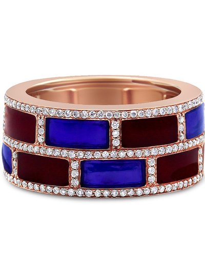 Haus of Brilliance 18K Rose Gold Alternating Red and Blue Enamel and 1/2 Cttw Diamond Studded Band Ring product