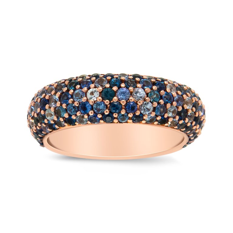 18K Rose Gold Multi Row Blue Sapphire Domed Top Band Ring - Ring Size 7 - Gold