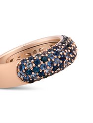 18K Rose Gold Multi Row Blue Sapphire Domed Top Band Ring - Ring Size 7