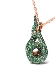 18K Rose Gold Round Green Tsavorite Gemstone Cluster Spiral Snake Design 18" Pendant Necklace (AAA+ Quality)