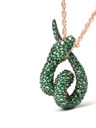 18K Rose Gold Round Green Tsavorite Gemstone Cluster Spiral Snake Design 18" Pendant Necklace (AAA+ Quality) - Gold