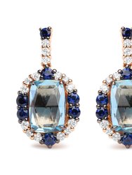 18K White And Rose Gold 3/4 Cttw Diamond With Round Blue Sapphire And Sky Blue Topaz Gemstone Cluster Dangle Earrings G-H Color, SI1-SI2 Clarity - White/Rose