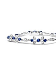 18K White Gold 1 3/4 Cttw Diamond and 3x3mm Round Blue Sapphire Gemstone Floral Link Bracelet (G-H Color, SI1-SI2 Clarity) - Size 7" - Gold