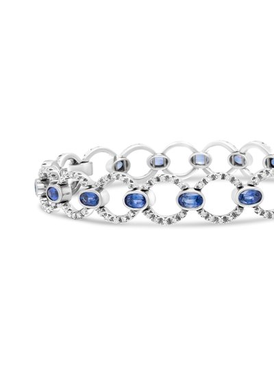 Haus of Brilliance 18K White Gold 6 Cttw Diamond and 5x3mm Oval Blue Sapphire Openwork Circle Link Bracelet (F-G Color, SI1-SI2 Clarity) - Size 7" product