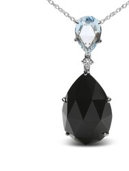 18K White Gold Diamond Accent And Pear Cut Sky Blue Topaz And Pear Cut Black Onyx Dangle Drop 18" Pendant Necklace - G-H Color, SI1-SI2 Clarity