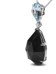 18K White Gold Diamond Accent And Pear Cut Sky Blue Topaz And Pear Cut Black Onyx Dangle Drop 18" Pendant Necklace - G-H Color, SI1-SI2 Clarity