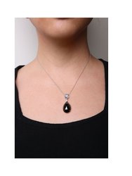 18K White Gold Diamond Accent And Pear Cut Sky Blue Topaz And Pear Cut Black Onyx Dangle Drop 18" Pendant Necklace - G-H Color, SI1-SI2 Clarity