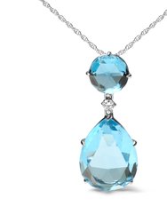 18K White Gold Diamond Accent And Round London Blue Topaz And Pear Cut Sky Blue Topaz Dangle Drop 18" Pendant Necklace - G-H Color, SI1-SI2 Clarity