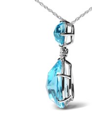 18K White Gold Diamond Accent And Round London Blue Topaz And Pear Cut Sky Blue Topaz Dangle Drop 18" Pendant Necklace - G-H Color, SI1-SI2 Clarity
