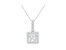 18K White Gold GIA Certified Princess Diamond Halo Pendant Necklace - White
