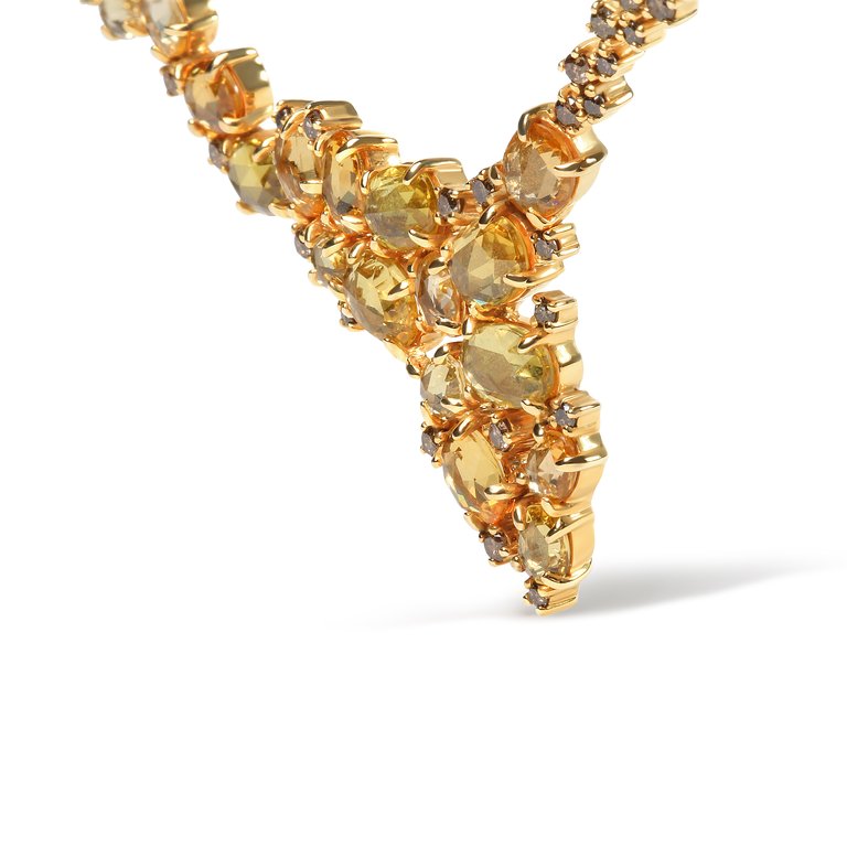 18K Yellow Gold 1/2 Cttw Brown Diamond and Multi-Size Oval Yellow Sapphire Cluster Cascade Station Necklace - Brown Color, SI1-SI2 Clarity