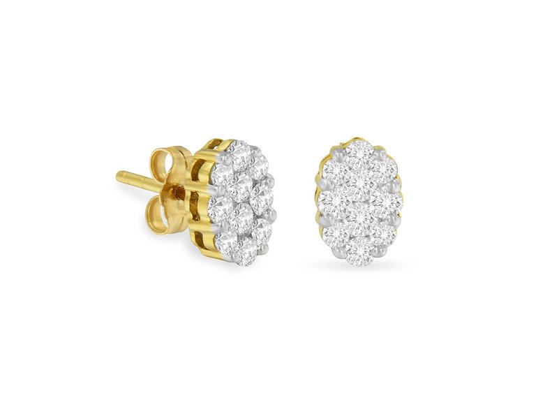 18K Yellow Gold 1 cttw Flower Diamond Stud Earrings