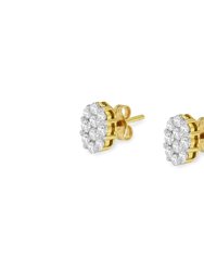 18K Yellow Gold 1 cttw Flower Diamond Stud Earrings