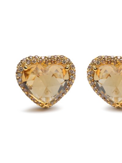 Haus of Brilliance 18K Yellow Gold 2/3 Cttw Brown Diamonds and 11x11mm Heart-Cut Yellow Citrine Gemstone Halo Heart Stud Earrings (Brown Color, SI1-SI2 Clarity) product