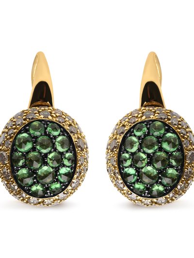 Haus of Brilliance 18K Yellow Gold 3 1/2 Cttw Diamond and Round Green Tsavorite Gemstone Round Domed Drop Hoop Earrings (Brown Color, SI1-SI2 Clarity) product